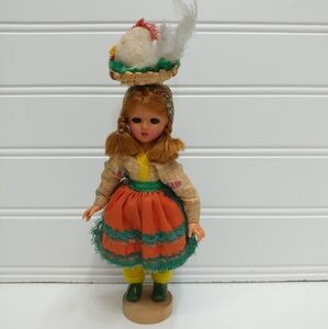 Vintage Portugal Girl Doll in Traditional Dress w/ Chicken Hat Souvenir Figurine
